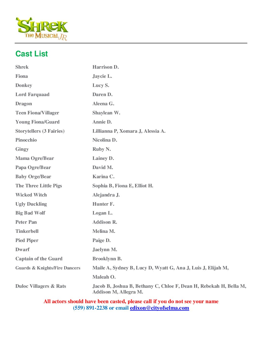 shrek the musical cast breakdown