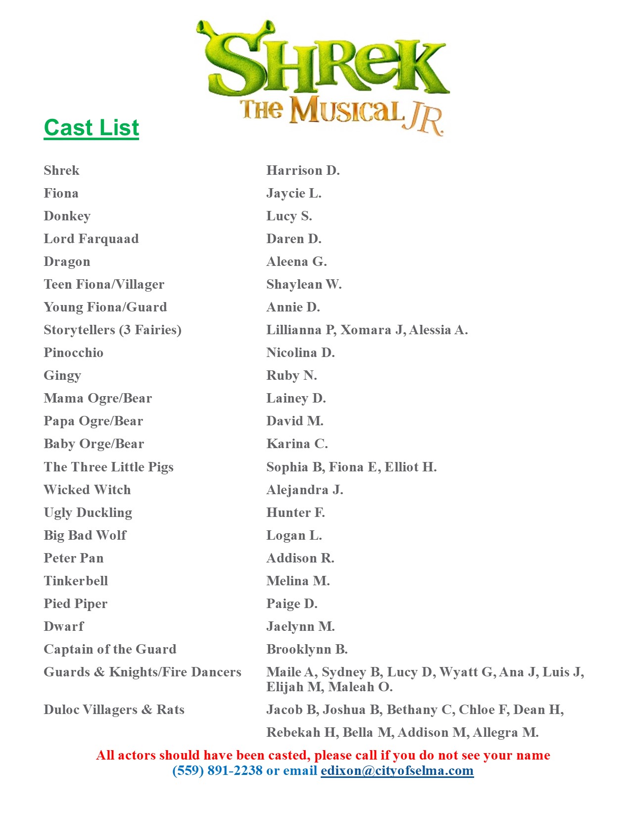 shrek the musical cast breakdown